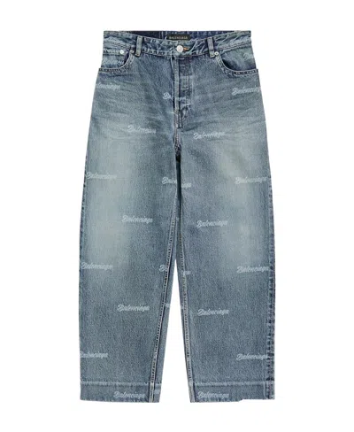 Balenciaga Logo-print Tapered Cropped Jeans In Blue