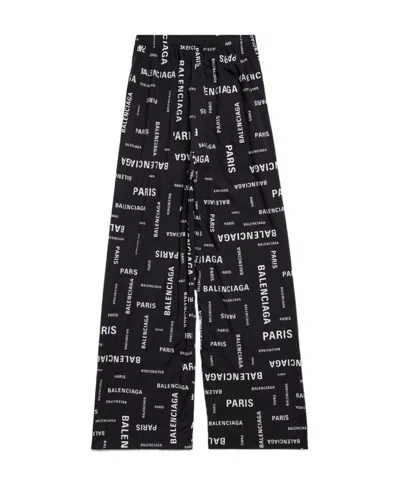 Balenciaga Logo-print Wide-leg Cotton Trousers In Black