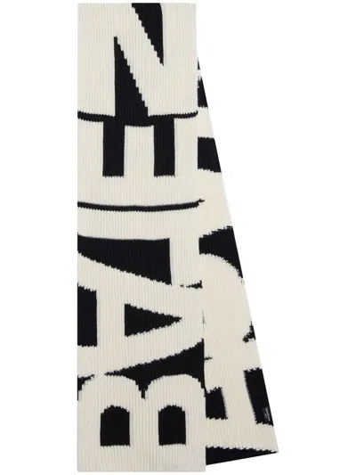 Balenciaga Logo-print Wool Scarf In Black White