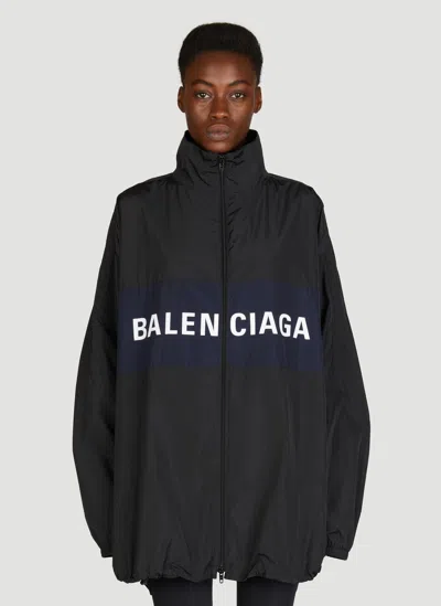 Balenciaga Logo Print Zip-up Jacket In Black
