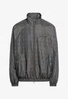 Balenciaga Zipped Jacket With Brown And Blue Checked Motif In Gray