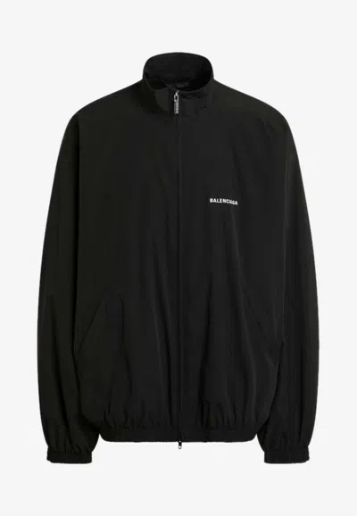 Balenciaga Logo Print Zip-up Tracksuit Jacket In Black