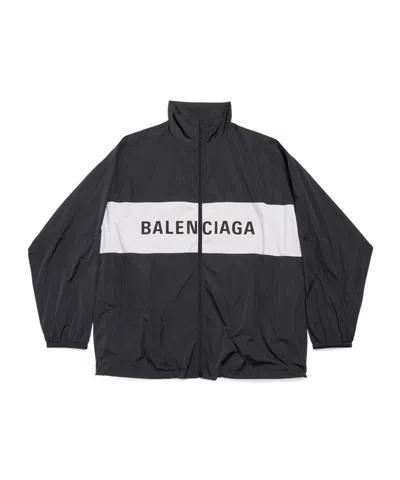 Balenciaga Logo-print Zip-up Windbreaker In Black