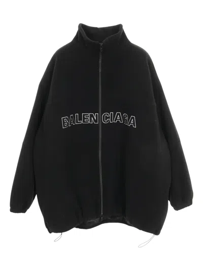 Pre-owned Balenciaga Logo-print Zip-up Wool Jacket In Black