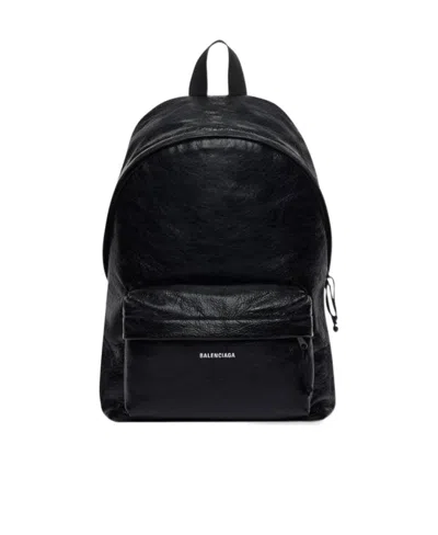Balenciaga Logo Printed Backpack In Black