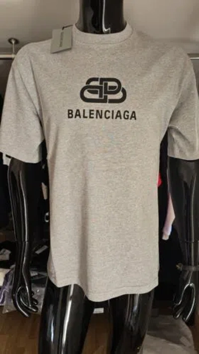 Pre-owned Balenciaga Logo-printed Bb Gray Color T-shirt