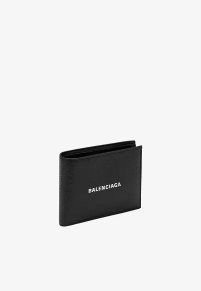 Balenciaga Logo-printed Bi-fold Leather Wallet In Black