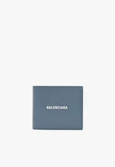 Balenciaga Logo-printed Bi-fold Wallet In Light Blue
