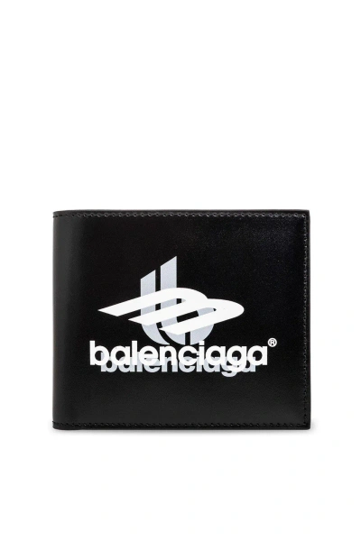 Balenciaga Logo Printed Bifold Wallet In Black