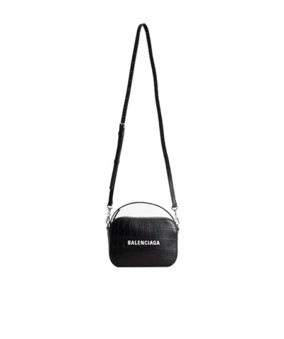 Balenciaga Logo Printed Camera Handbag In Black/white