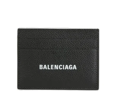 Balenciaga Logo Printed Card Holder In Black