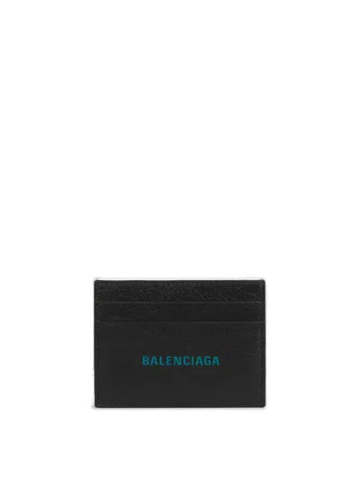 Balenciaga Leather Logo Card Holder In Black