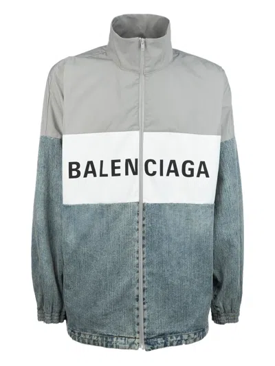 BALENCIAGA LOGO-PRINTED COLOUR-BLOCK JACKET
