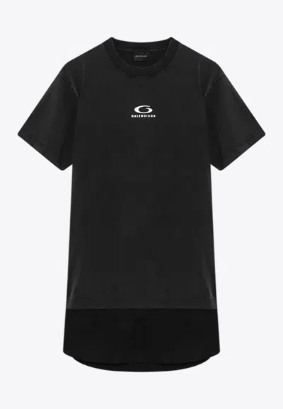 BALENCIAGA LOGO-PRINTED CREWNECK DRESS