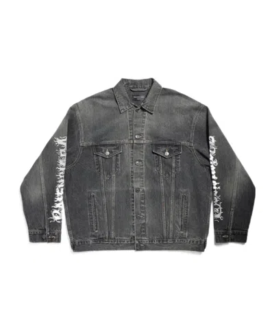 Balenciaga Logo Printed Denim Jacket In Black