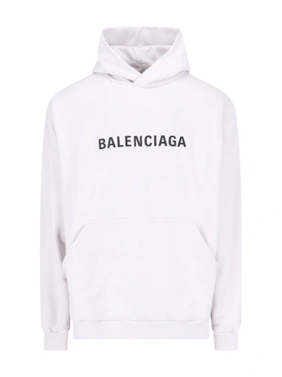 Balenciaga Logo Printed Distressed Hoodie In White