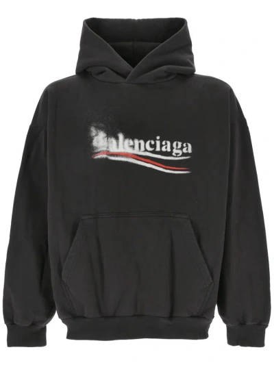 Balenciaga Logo Printed Hoodie In Black