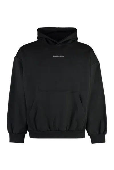 Balenciaga Logo Printed Hoodie In Black