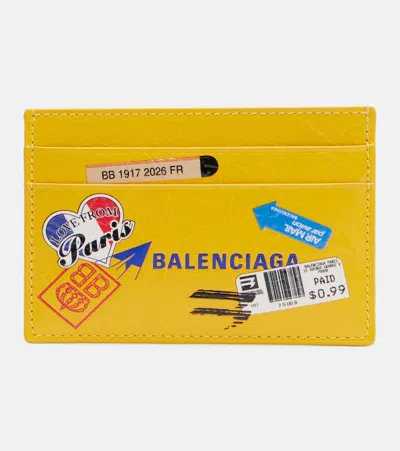 Balenciaga Logo Printed Leather Card Holder In Gold