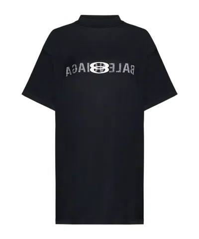 Balenciaga Logo Printed Oversized T-shirt In Black