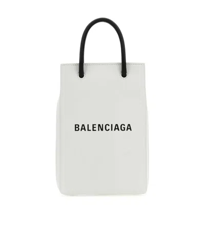 Balenciaga Printed Leather Phone Holder In White