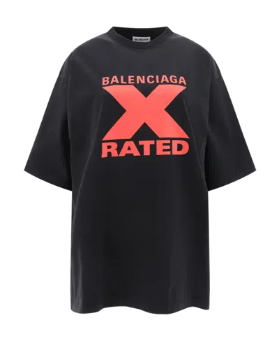 Balenciaga Logo Printed T-shirt In Black