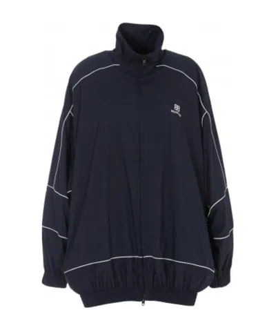 Balenciaga Logo Printed Windbreaker In Blue