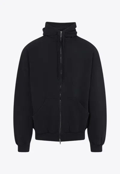 Balenciaga Logo-printed Zip-up Hooded Sweatshirt In Black