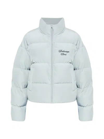 Balenciaga Logo Quilted Jacket In Blue