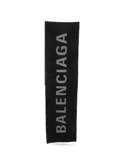 Pre-owned Balenciaga Logo Reversible Scarf In Black