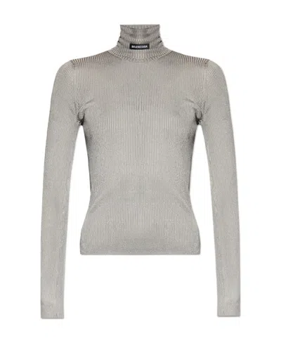 Balenciaga Logo Ribbed Knit Jumper In Gray