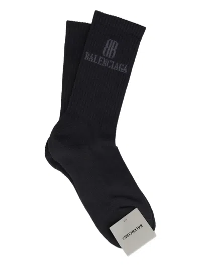 Balenciaga Logo Ribbed Socks In Black