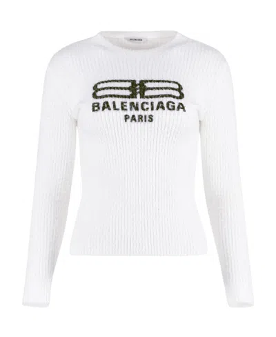 Balenciaga Logo Round Neck Sweater In White