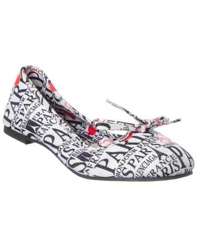 Balenciaga Logo Satin Ballet Flat In White