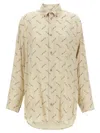 Balenciaga Beige Oversized Shirt With All-over Printed Logo In Viscose Woman In Beige