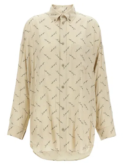 Balenciaga Logo Shirt Shirt And Blouse Beige In Neutral