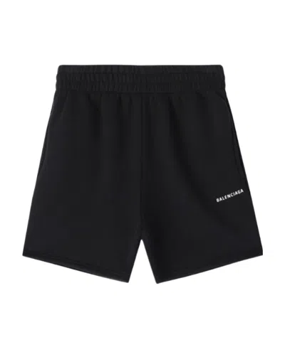 Balenciaga Logo Cotton Shorts In Black