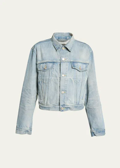 Balenciaga Logo Small Fit Denim Jacket In Blue