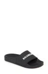 Balenciaga Logo Rubber Slide Sandals In Black/white