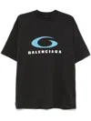 Balenciaga Icon Print Cotton T-shirt In 3521 Black Blue