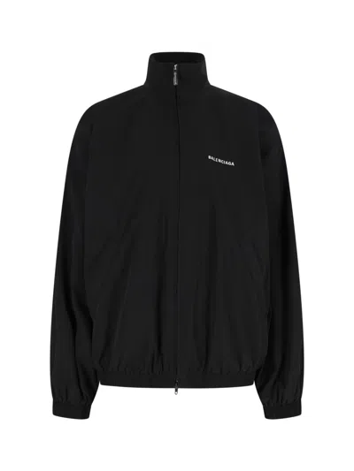 Balenciaga Men Black High Neck Sweatshirt With Logo Lettering On Front And Rear In Tech Fabric Man