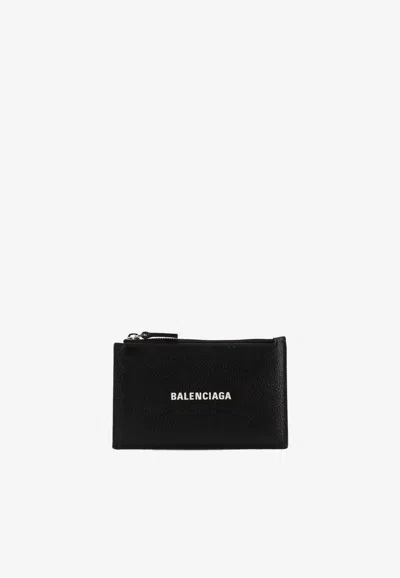 Balenciaga Logo Stamped Zip Cardholder In Black
