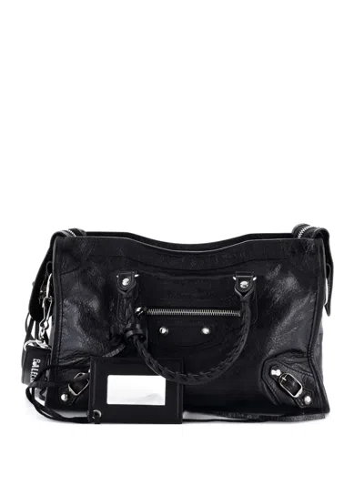 Pre-owned Balenciaga Logo Strap City Classic Studs Bag Leather Small Crossbody Bag In Black
