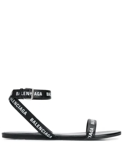 Balenciaga Logo Leather Sandal In Black