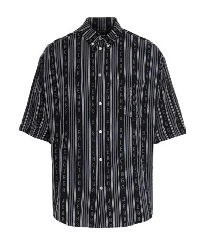 Balenciaga Logo-stripe Oversized Shirt In Black
