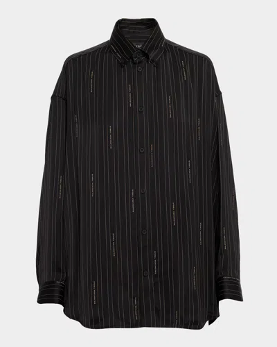 BALENCIAGA LOGO STRIPED SILK COCOON SHIRT