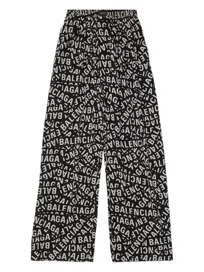 Balenciaga Logo Print Wide-leg Trousers In Black