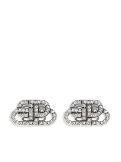 Balenciaga Logo Stud Earrings In Green