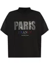 Balenciaga T-shirt Paris Strass Cropped Oversize In Nero In Black