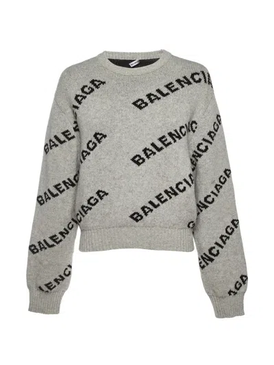 Pre-owned Balenciaga Logo Sweater In Gray